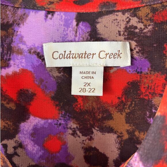 Coldwater Creek Abstract Floral Purple Red Brown Lightweight Blouse Womens 2X - Picture 3 of 6
